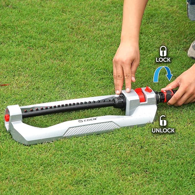 Eden 94111 Lawn&Garden Metal Oscillating Water Sprinkler for Yard W/Quick Connect Starter Set 4,400 Sq Ft Coverage, Heavy Duty