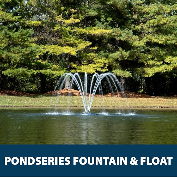 Airmax PondSeries Floating Fountain for Pond & Lake, Water Cooled Motor with 3 Spray Pattern Nozzles for Surface Aeration, 1/2 HP, 230 Volt, 150' Power Cord