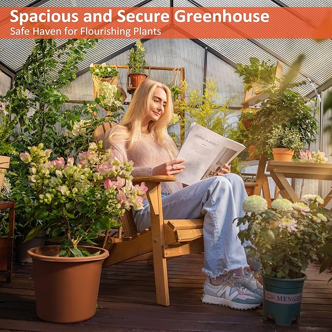 8×12 FT Greenhouse for Outdoors, Quick Setup Polycarbonate Greenhouse with Roof Vent, Walk in Green Houses for Outside for Outdoor Garden Backyard, Black