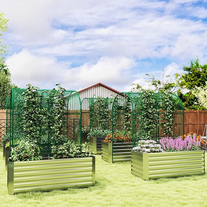 Raised Garden Bed with Arch Trellis for Climbing Plants,Galvanized Raised Garden Bed, Planter Boxes Outdoor for Vegetables Flowers Herb,269 Gallon Capacity Silver