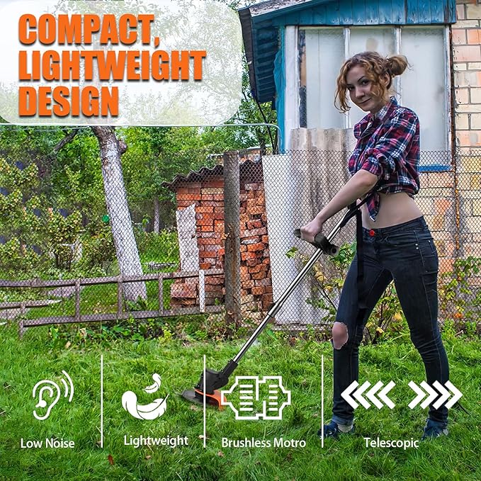 21V String Trimmer Cordless Battery Powered Weed Wacker, 2 X 2.0Ah Battery and a Charger, Brush Cutter Lawn Mower Edger Lawn Tool for Garden and Yard