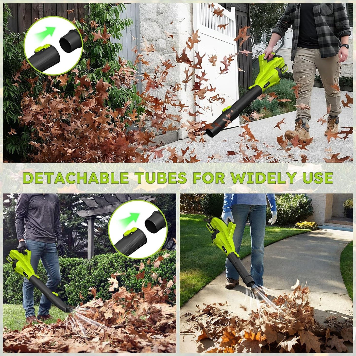 Leaf Blower Cordless with 2 * 4.0ah Battery and Fast Charger,KJBAO 21V Brushless Battery Powered Blower,Electric Blowers with 650CFM&6 Speeds,Lightweight Blower for Lawn Care,Leaf,Dust, Gravel, Patio