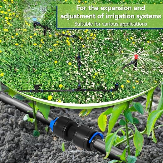 40 Pack 1/4" Drip Universal Straights Fitting Connectors, Quick Connect Universal Drip Irrigation Tubing Coupling Valve, Connector Locking Fitting for Sprinkler or Drip Irrigation System