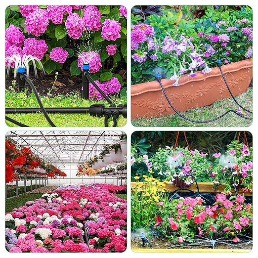 Bonviee Drip Irrigation System, 230FT Garden Watering System with Quick-to-Connect Fittings, Adjustable Drip Emitters, 1/4โ & 5/16โ Tubing, Drip Irrigation Kit for Raised Garden Beds, Greenhouse, Lawn