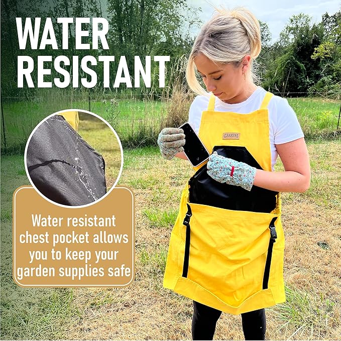 Grampa's Garden Apron - Cross Back Gardening Apron With Pockets For Women & Men | Harvest Apron with Large Kangaroo Pouch