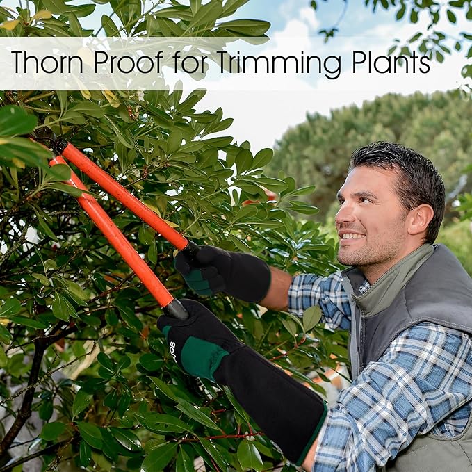 COOLJOB Thorn Proof Rose Pruning Garden Gloves for Men, Long Sleeve Padded Yard Work for Bush, Blackberry, Cactus, Heavy Duty/Puncture Resistant/Machine Washable, Large, Green