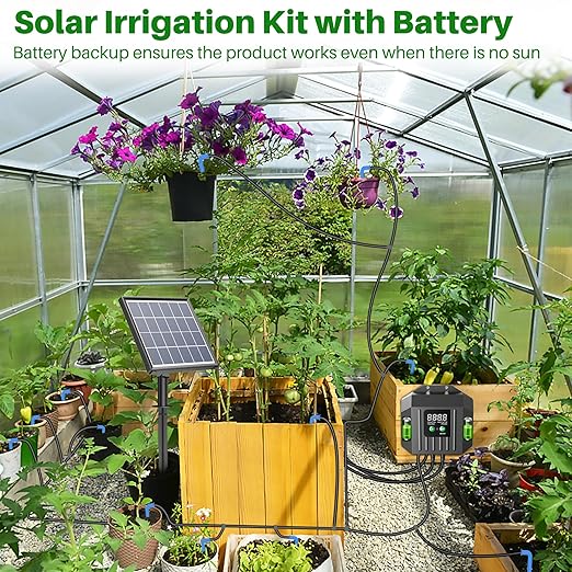 Biling 3W Solar Drip Irrigation System, Digital Programmable Smart Watering Kit with 2200mAh Battery for 15 Potted Plants Indoor/Outdoor Use