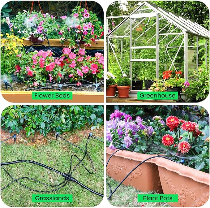 MIXC 230FT Quick-Connect Drip Irrigation System Kit, Automatic Garden Watering System with 1/4" & 1/2" Fast-Lock Tubing - Adjustable Nozzles & Sprinklers for Garden, Greenhouse, Lawn, Potted Plants