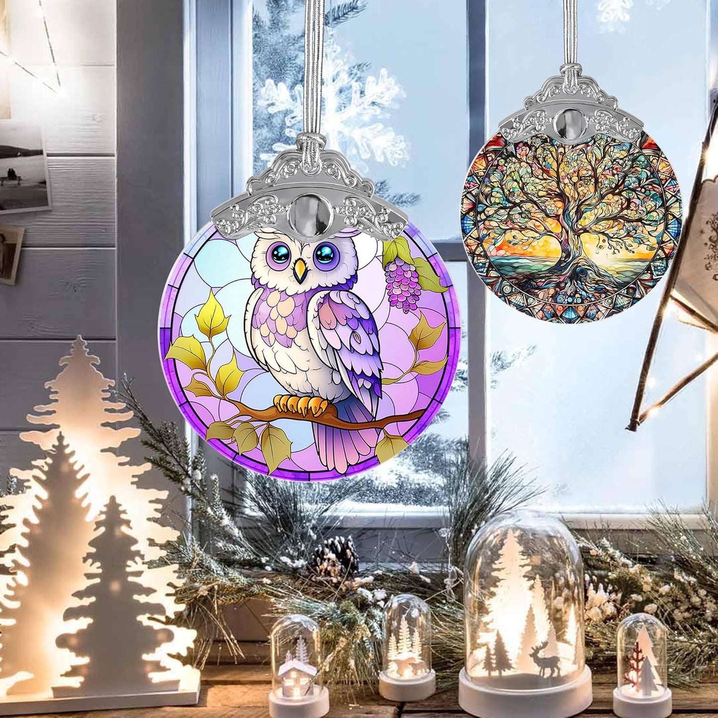 Stained Glass Suncatcher Owl Ornament for Christmas, Holidays, Tree Decor, and Home - Owl Gifts