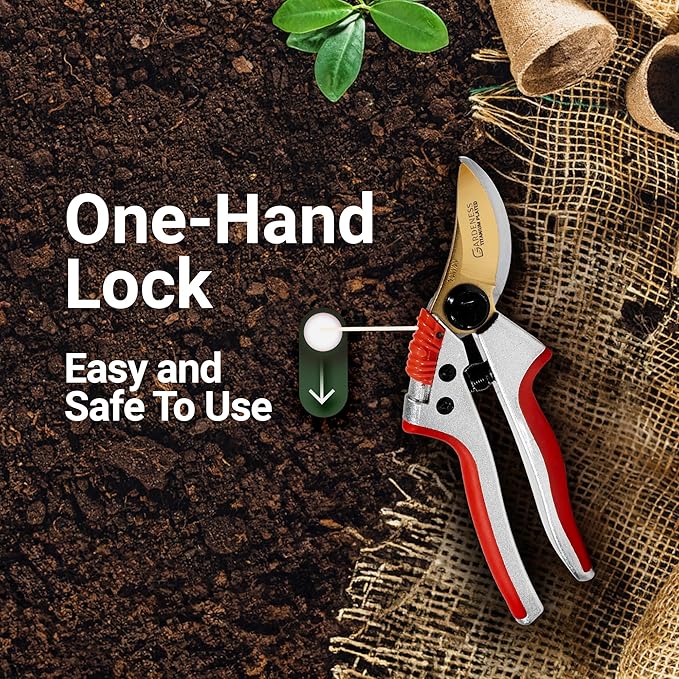 Gardeness Titanium Bypass Pruning Shears- SK5 Steel Garden Clippers For Gardening, Florist cutters-Floral Secateurs with Soft Comfort Grip Handles for Trimming Flowers, Branches, Shrubs and Plants