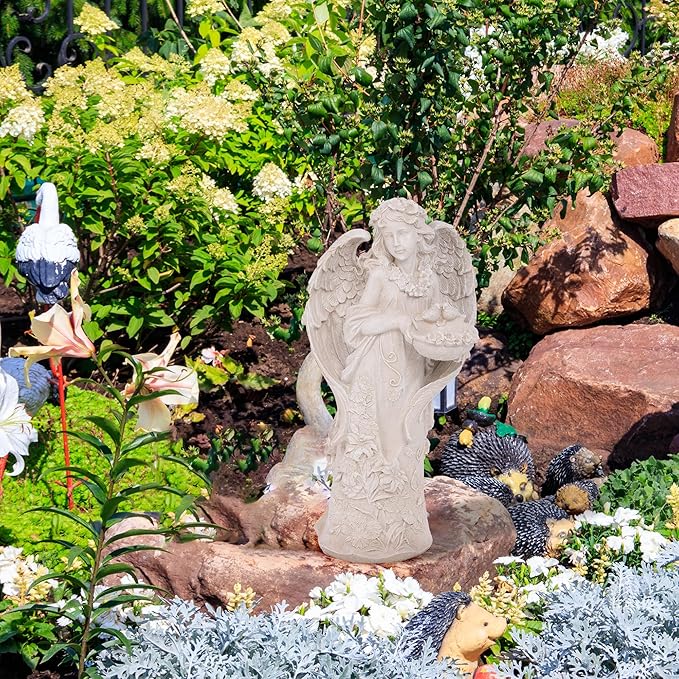 Hanna Roberts Outdoor Statues Angel Décor Garden Statue,23.5" H Angel Statue, Resin Angel with Bird Figurine,Gifts for Women and Men,Outdoor Garden Decor Ornaments for Outside (White)