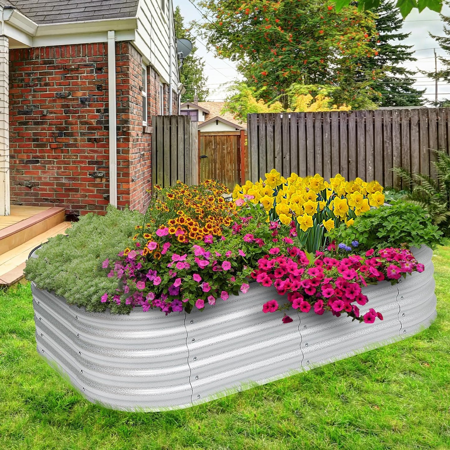 BPS 6-in-1 Metal Raised Garden Bed, 5.5x4 FT Galvanized Planter Raised Beds for Vegetables, Flowers 17'' Extra Tall