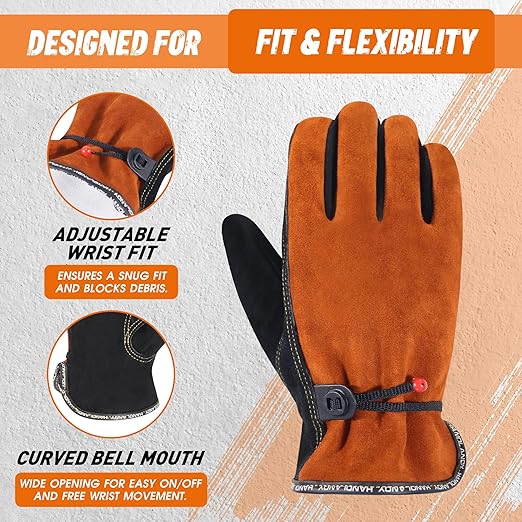 HLDD HANDLANDY 2 Pairs Leather Work Gloves for Men & Women – Cowhide Gardening Gloves, Thorn Proof, Cotton Lined, for Tig/Mig Welding, Construction, Chainsaw, Farm, Landscaping