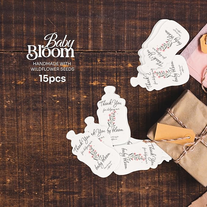 Baby Bottle Shaped Seed Paper – 15 Pink Baby Shower Favors for Guests with Wildflower Seeds, Writable & Plantable, Gender Reveal, Birthday Gifts for Guest