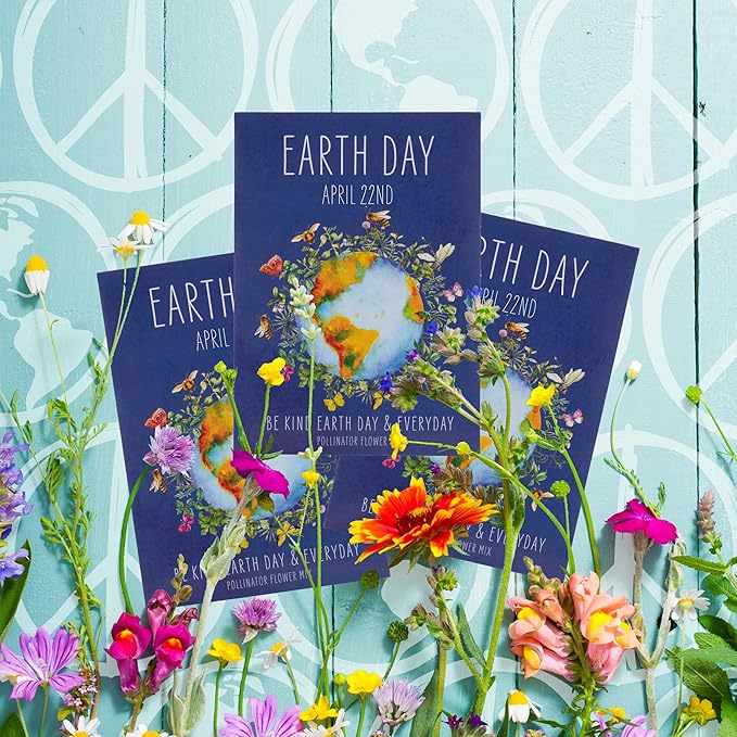 Bentley Seed Co. | Earth Day Planet Pollinator Flowers | Illustrated Bee Butterfly Flower Seed Packets | Environmental Favors for Events | Wildflower Mix Seed | Eco-Friendly Hand Out Gift | 25 Pack