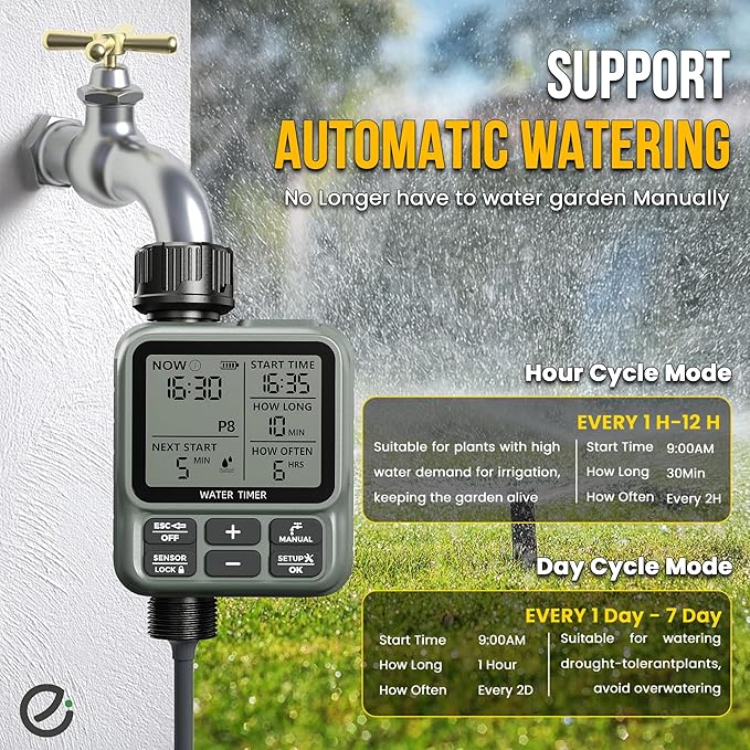 Water Timer for Garden Hose - Large LCD Display, Sprinkler Timer | Programmable Water Hose timer for Automatic Watering System | Irrigation System for Garden, Lawns, Greenhouses, Backyard