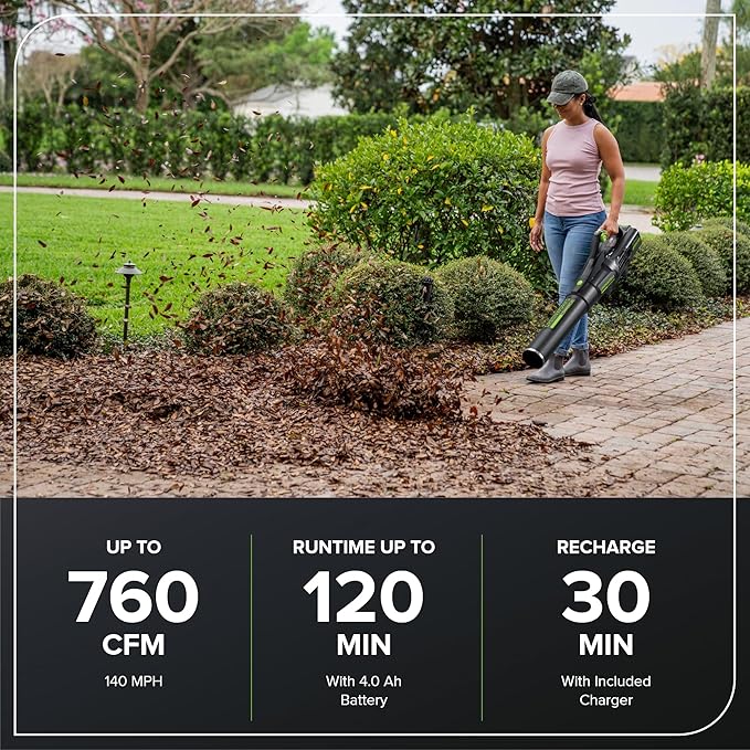 Greenworks 82V Brushless (760 CFM / 140 MPH) Cordless Leaf Blower, 4.0Ah Battery and Dual Port Charger (Great for Landscapers and Professionals)