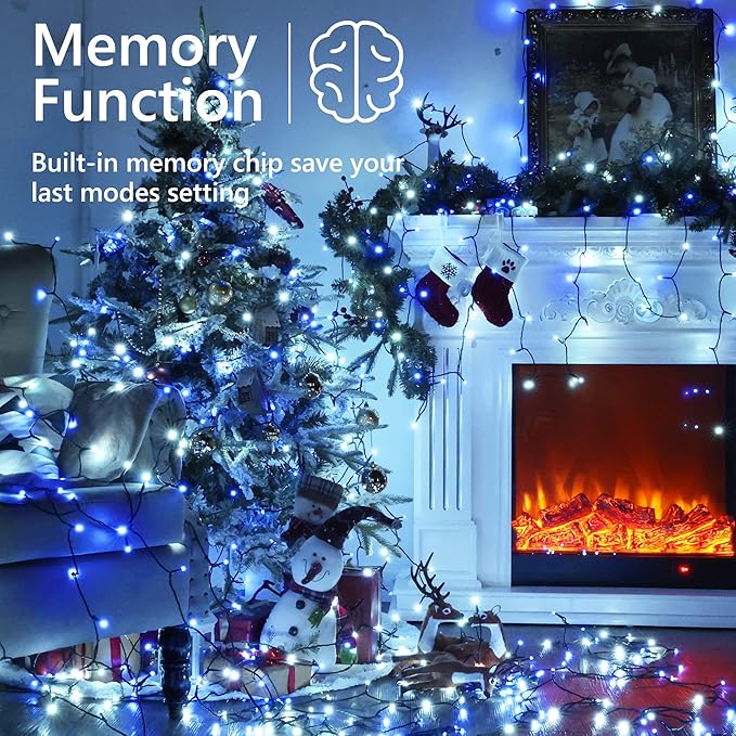 Brizled Blue & White Christmas Lights, 78.74ft 240 LED Christmas Lights, Connectable 8 Modes Xmas Tree Light, Outdoor Light String Waterproof with Memory Timer for Xmas Indoor Decor