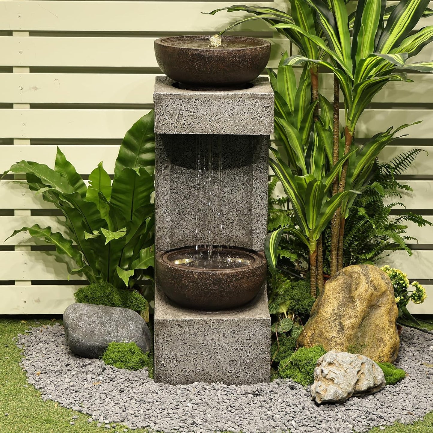 Waterfall Fountain Outdoor Garden Decor for Patio, Backyard, Deck, Porch and Home Art Decor, Outdoor Fountains and Waterfalls with Lights and Pebbles