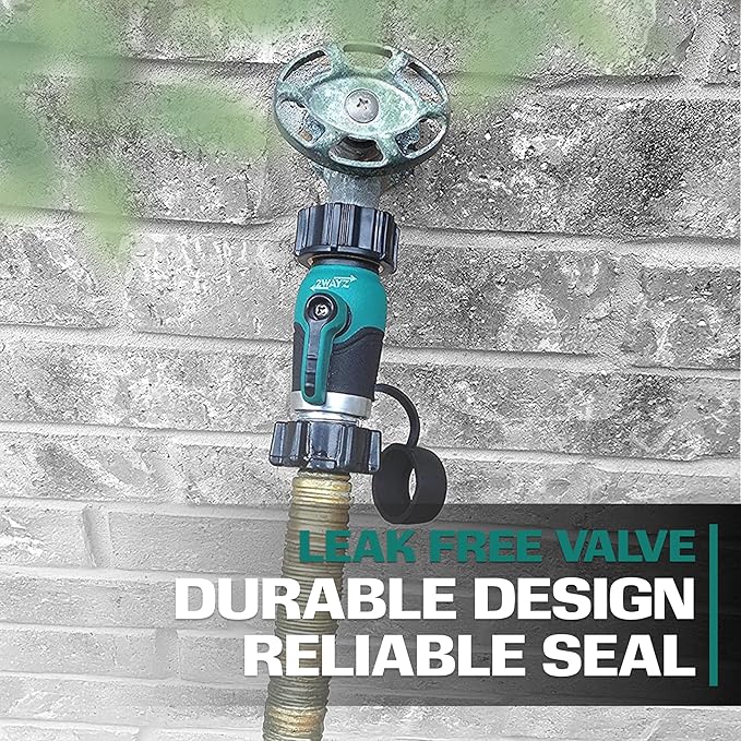 2WAYZ Heavy Duty Garden Hose Connector with On/Off Switch - Water Flow Control Adapter for Outdoor Use - Durable Brass Fitting with Hose Valve Shut-Off Handle for Quick Adjustments