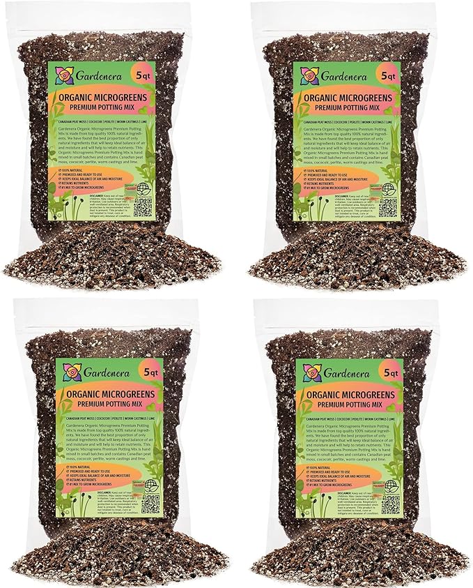 GARDENERA Organic Microgreens Premium Potting Mix - 20 Quart - Crafted with Care for Exceptional Results (4 Bags of 5QT)