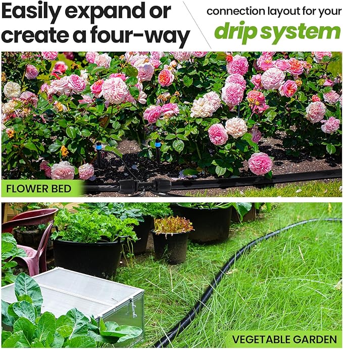 Bonviee 1/2" Irrigation Tubing with 4 Packs 6-Way Connectors - 50FT Drip Irrigation Tubing Ideal for Garden Irrigation System or as Blank Distribution Hose for Any Project