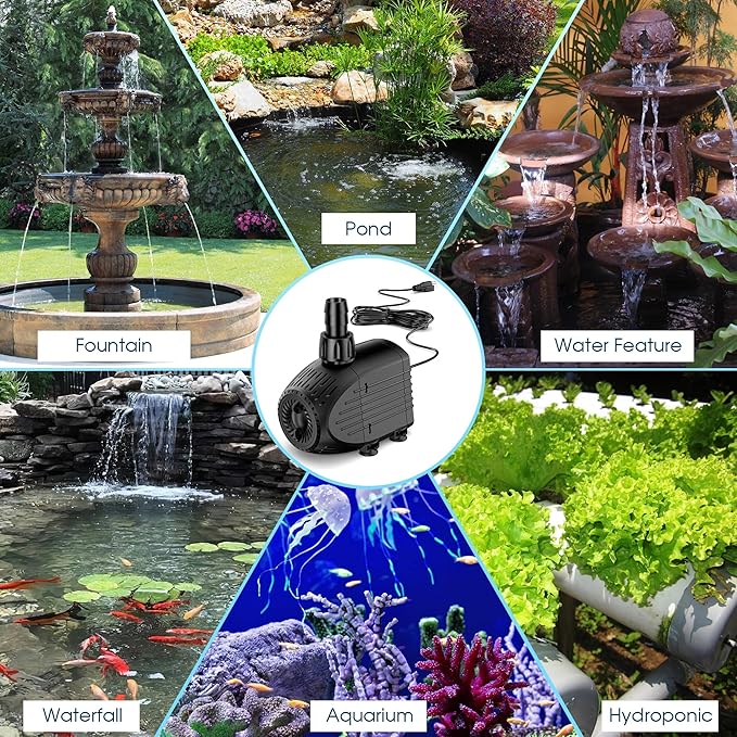 NFESOLAR Submersible Pump, 400GPH Ultra Quiet Submersible Water Pump with Dry Burning Protection 8ft High Lift for Fountains, Hydroponics, Ponds, Aquariums & More KF205