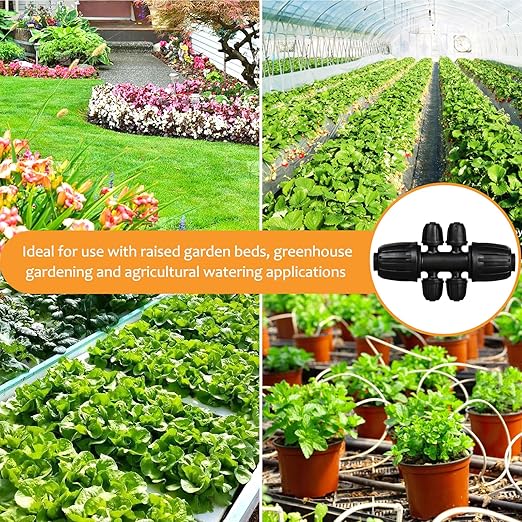 Barbed Tee 1/2" to 1/4" Drip Irrigation Fittings: 10 Pieces 1/2 Inch Tubing (1/2" ID x0.6-0.63" OD) Six-way Connectors for 16mm to 1/4 Inch Irrigation Drip System