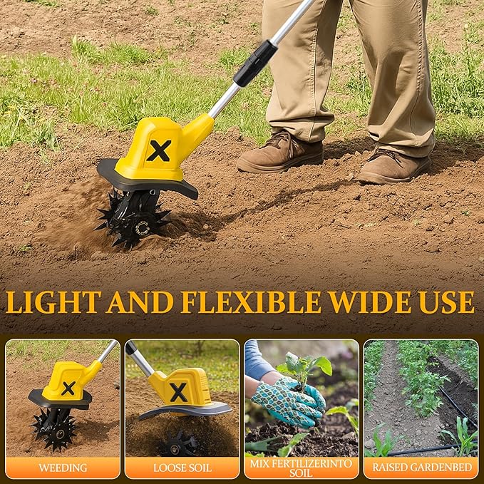 Cordless Electric Tiller, 270RPM High Speed Cordless Tiller, with 2 * 4.0Ah /21V Batteries & Charger, 9In Tilling Width and 6.6In Depth Garden Rototiller for Lawn/Gardening/Soil Cultivation