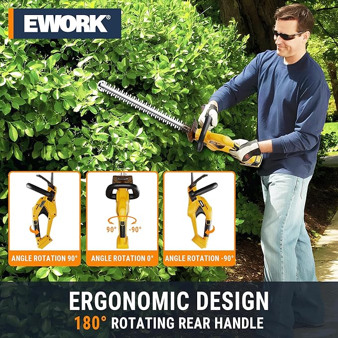 EWORK 20V Cordless Hedge Trimmer 22-Inch Electric Bush Trimmer, 5/8" Cutting Capacity, Battery Powered Lightweight Handheld Shrub Trimmers with Battery and Charger for Garden, Yard