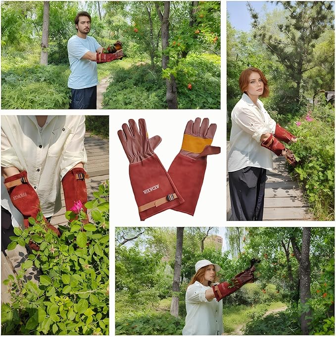 Gardening Gloves for Women/Men,Rose Pruning Long Leather Garden Gloves Thorn Proof