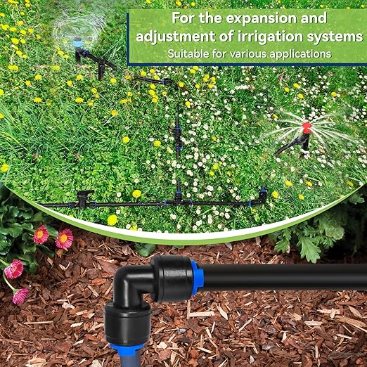 40 Pack 1/4" Universal 90 Degree Elbow Fitting, Quick Connect Universal Drip Irrigation Tubing Coupling Valve, Connector Locking Fitting for Sprinkler or Drip Irrigation System