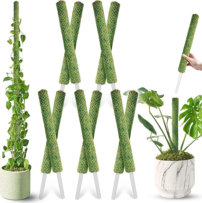 DUSPRO 10Pcs 22'' Green Stackable Mesh Moss Pole for Plants Climbing Vine Supporting Monstera Trellis, for Indoor Plants Extendable Plant Pole Moss Sticks, for Potted Plant Stakes