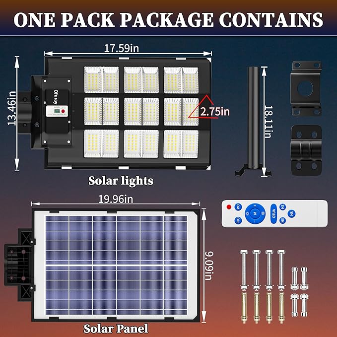 Ofuray Of-3600W Solar Street Lights Outdoor,218000LM Solar Security Flood Lights Parking Lot Lights Commercial Dusk to Dawn, 6500k Waterproof Led with Remote Control Motion for Street,Court,Barn