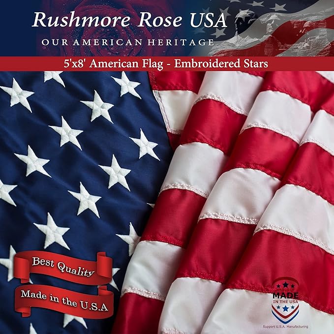 American Flags for Outside 5X8 American Flag 100% Made in USA -Heavy Duty Flags Outdoor with Embroidered Stars and Sewn Stripes 5x8 US Flag for High Wind- All Weather Flags