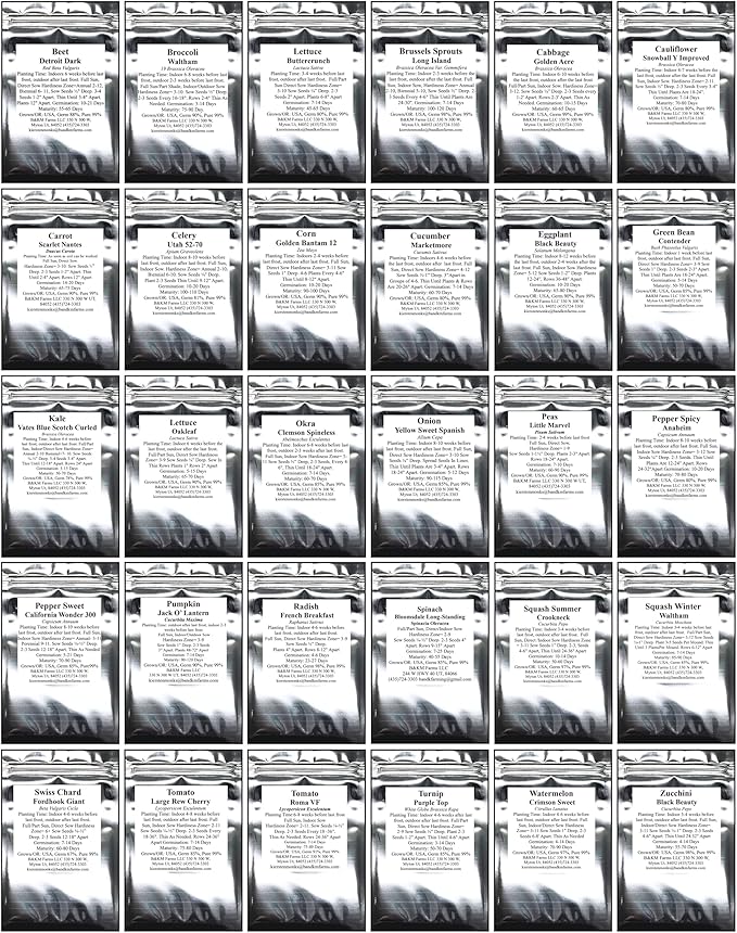 B&KM Farms 20,000+ Survival Seed Kit 5+ Year Supply. 30 Fruit & Vegetable Non-GMO Heirloom Seeds for Planting a Home Garden. Secure Emergency Weather-Proof Bucket