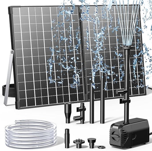 Biling Solar Fountain Pump with 35W Efficient Panel, Solar Fountain Pump with 450GPH Flow High Speed, Fountain with PVC Tubing 4 Nozzles Accessories for Waterfall, Ponds, Wildlife Garden