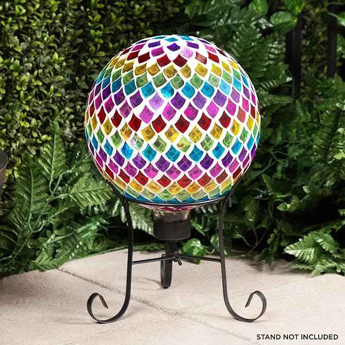 Alpine Corporation - Outdoor Glass Gazing Globe with Mosaic Teardrop Design -10 Inch Diameter, Multicolor