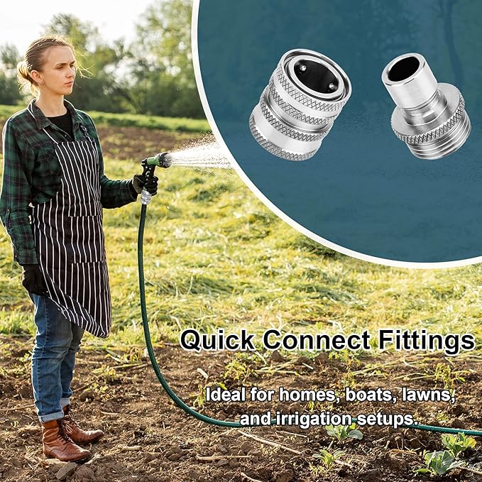 Quick Connect Hose Fittings, Garden Hose Quick Disconnect Set, Universal Fit 3/4 Inch GHT Stainless Steel, Water Hose Connector, 3 Pack
