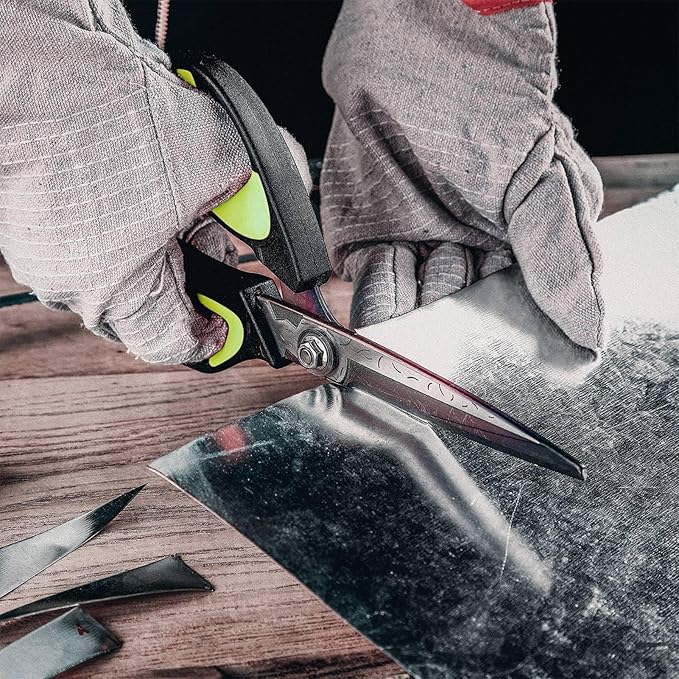 LIVINGO Heavy Duty Industrial Scissors: 10" Utility Stainless Steel Sharp Scissors all Purpose Premium Titanium Coating Forged Shop Shears for Household Pruning, Gardening, Construction, Green/Black