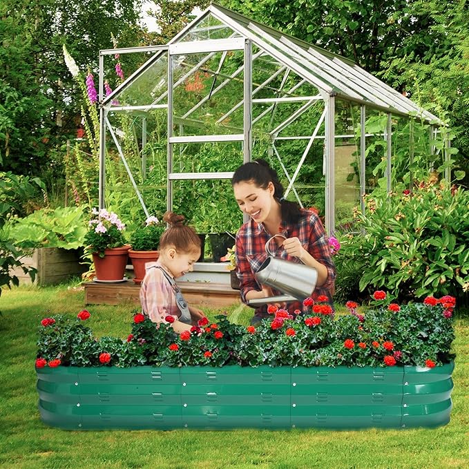 GADI Raised Garden Bed Kit for Vegetables Flower Galvanized Metal Planter Boxs Designed for Easy DIY and Cleaning Not Twist Or Rot (Green)