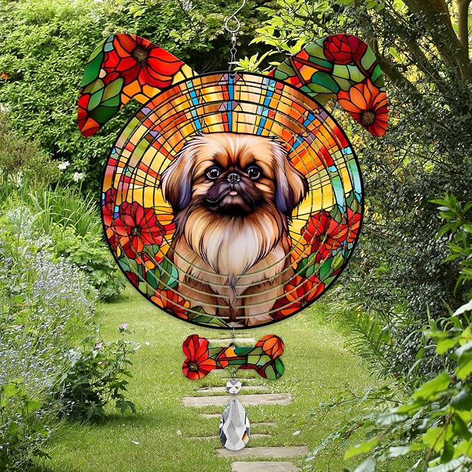 Pekingese Dog Ears Wind Spinner, Pekingese Wind Spinner Hanging for Yard and Garden