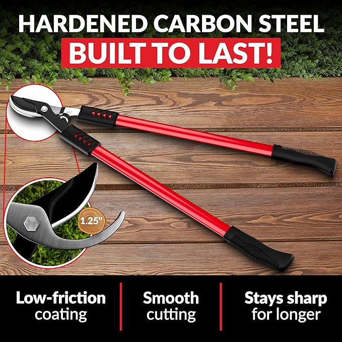 TABOR TOOLS GL16A Bypass Lopper, Chops Branches with Ease, Classic 28 Inch Tree Trimmer, Branch Cutter with 1 1/4 Inch Clean Cut Capacity.