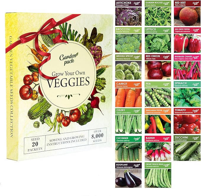 Garden Pack 20 Vegetable Seeds Varieties – High Yield Garden Seeds for Planting Vegetables – Over 8,000 Premium, Non-GMO Heirloom Seed for Outdoor & Indoor Garden