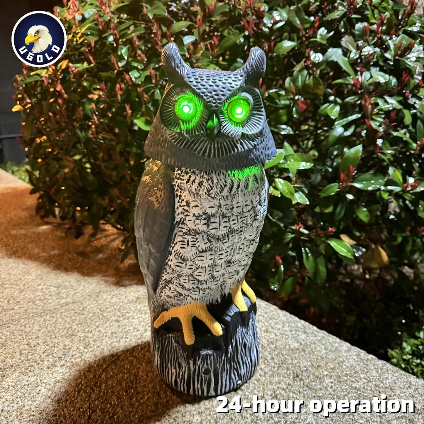 Solar Powered Garden Owl with Motion Detection, Rotating Head, Realistic Hoots and Silent Mode, Outdoor Statue and Sculpture, Owl Decoration for Home, Garden, Patio and Lawn