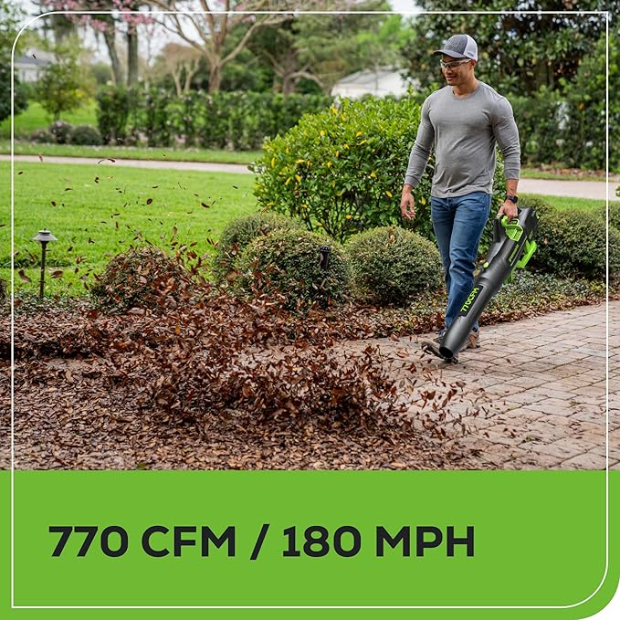 Greenworks 80V (770 CFM/190 MPH) Brushless Cordless Leaf Blower, Commercial-Grade Powerf for Autumn Leaf Composting, Spring Pollen Cleanup and Post-Snow Debris, Includes 4.0Ah Battery & Rapid Charger