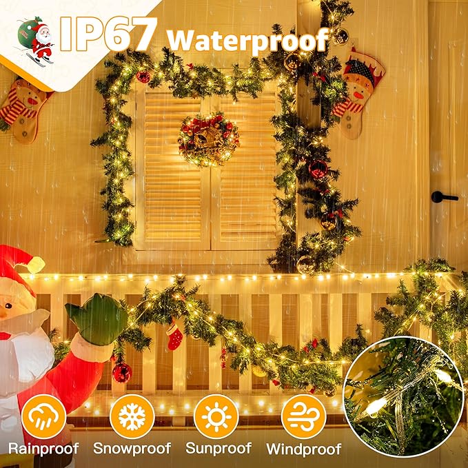 Ollny Outdoor Christmas Lights 1000LED 328FT, Warm White Fairy Lights IP67 Waterproof, Plug in String Light with Remote 8 Modes Timer, Xmas Light for Outside Indoor House Tree Decorations
