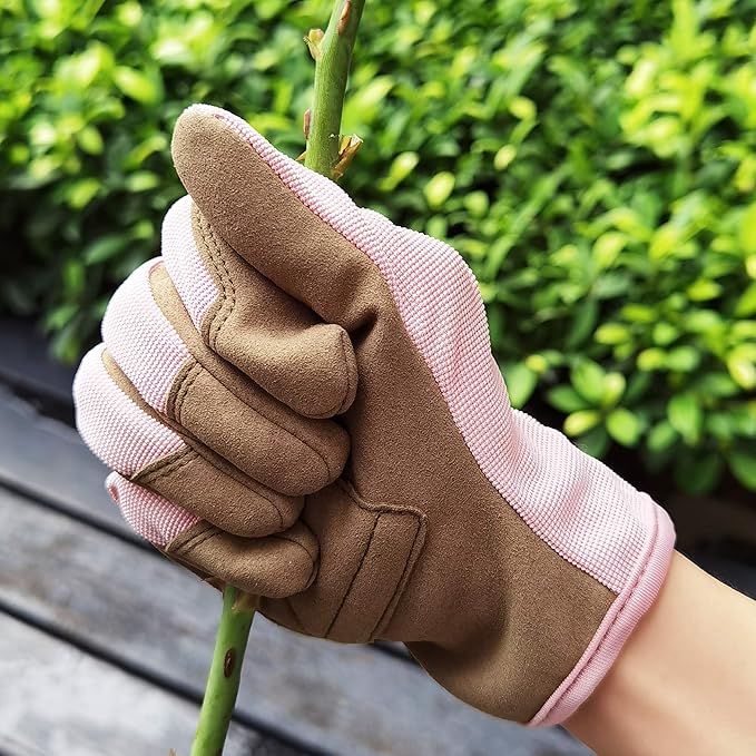 CYRUS Gardening Gloves for Women Ladies, Leather Garden Gloves Men with Grip, Work for Weeding, Digging, Pruning, Large Size, Pink