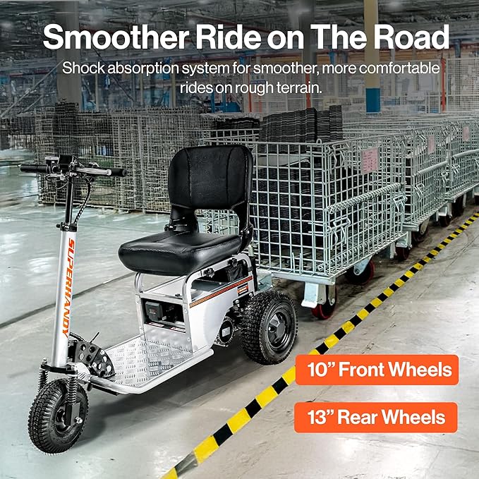 SuperHandy Electric Tugger Cart, Industrial Tow Tractor Riding Scooter - 1 Seater, 2600 lbs Towing Cap, 350 lbs load cap, 48V 4Ah Li-Ion Battery - For Warehouse Material & Mobility Personnel Transport
