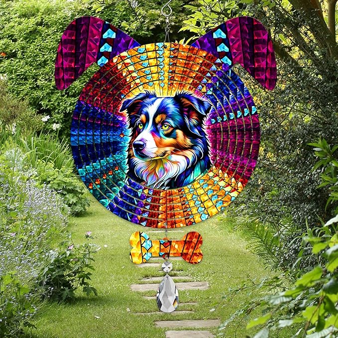 Australian Shepherd Dog Ears Wind Spinner, Australian Shepherd Wind Spinner Hanging for Yard and Garden